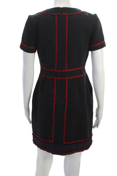 Boden Womens Sheath Dress Blue Knee Length Short Sleeve Zip Cotton Size 4P