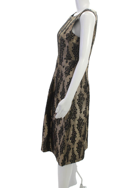 Boden Women Fit & Flare Dress Gold Cotton Sleeveless Round Neck Zip Size 4