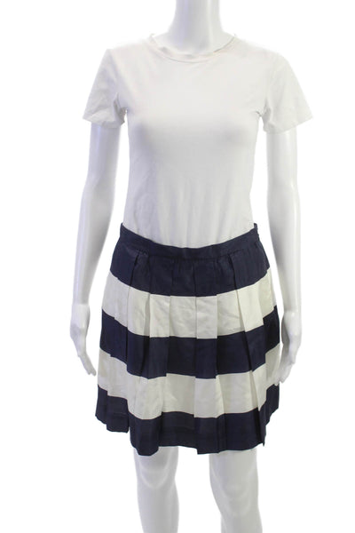 J Crew Womens Pleated Striped Silk Mini Skirt Blue Size 4