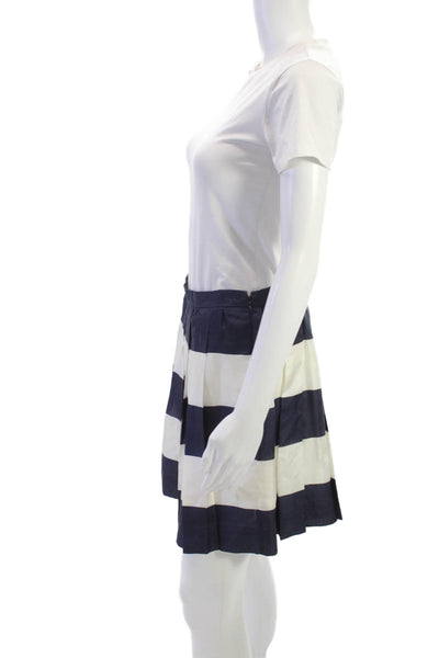 J Crew Womens Pleated Striped Silk Mini Skirt Blue Size 4