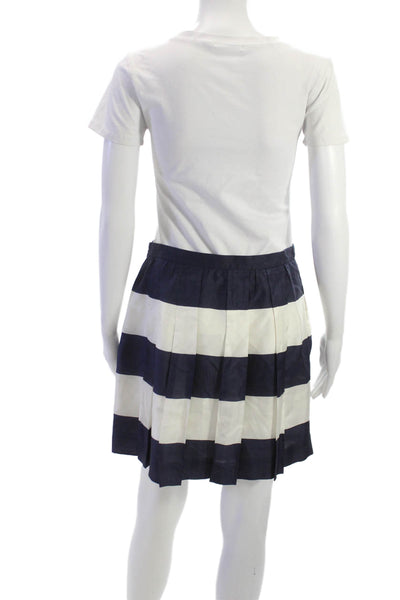 J Crew Womens Pleated Striped Silk Mini Skirt Blue Size 4