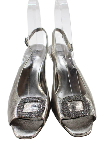 J. Renee Womens Crystal Embellished Slingbacks Peep Toe Shoes Silver Size 6.5M