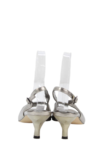 J. Renee Womens Crystal Embellished Slingbacks Peep Toe Shoes Silver Size 6.5M