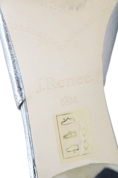 J. Renee Womens Crystal Embellished Slingbacks Peep Toe Shoes Silver Size 6.5M