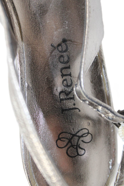 J. Renee Womens Crystal Embellished Slingbacks Peep Toe Shoes Silver Size 6.5M