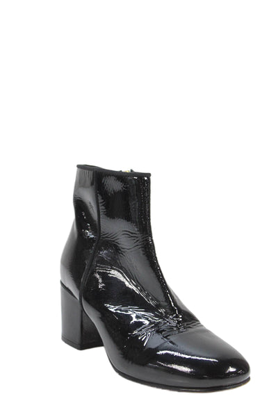 Boden Womens Shiny Leather Block Heels Ankle Boots Shoes Black Size 7