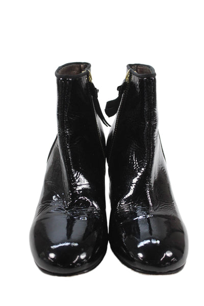Boden Womens Shiny Leather Block Heels Ankle Boots Shoes Black Size 7