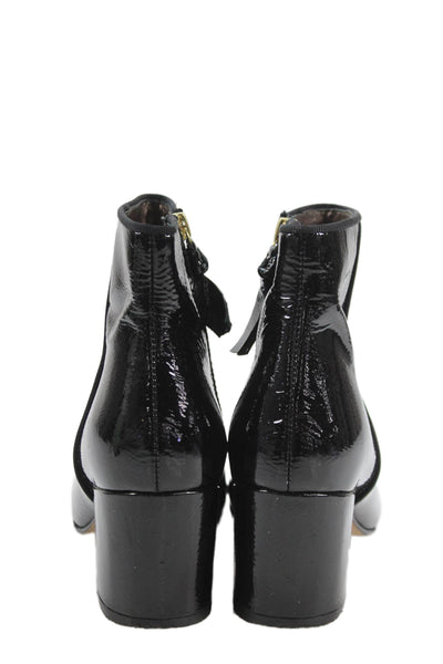 Boden Womens Shiny Leather Block Heels Ankle Boots Shoes Black Size 7
