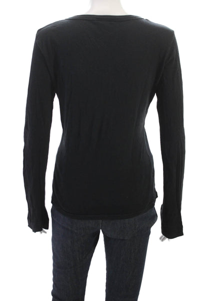 C&C California Womens Basic V-Neck Long Sleeve Black Cotton T-Shirt Size M