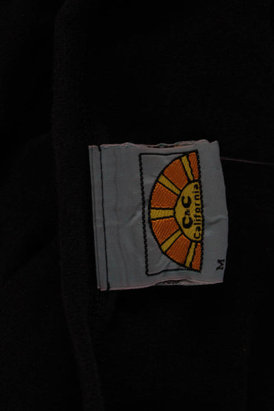 C&C California Womens Basic V-Neck Long Sleeve Black Cotton T-Shirt Size M