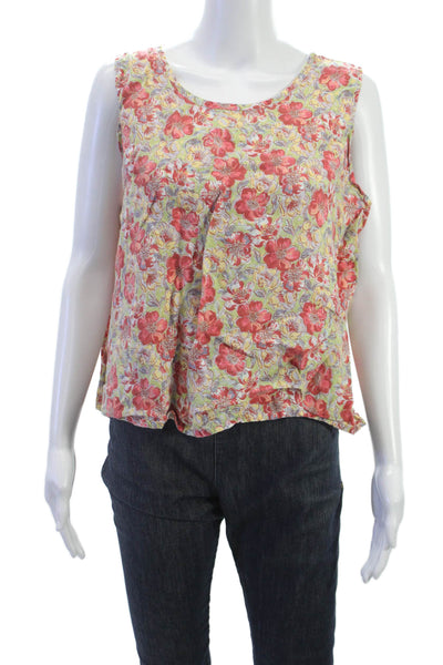 Flax Women Linen Multicolor Floral Sleeveless Tank Round Neck Basic Size M