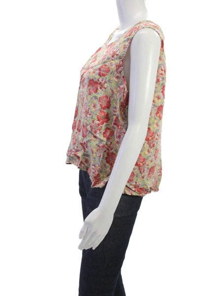 Flax Women Linen Multicolor Floral Sleeveless Tank Round Neck Basic Size M