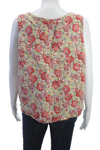 Flax Women Linen Multicolor Floral Sleeveless Tank Round Neck Basic Size M