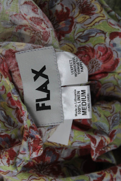 Flax Women Linen Multicolor Floral Sleeveless Tank Round Neck Basic Size M