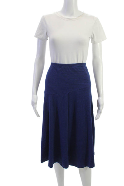 Lunn Women Blue Striped Polyester A-Line Long Skirt Pull On Size S
