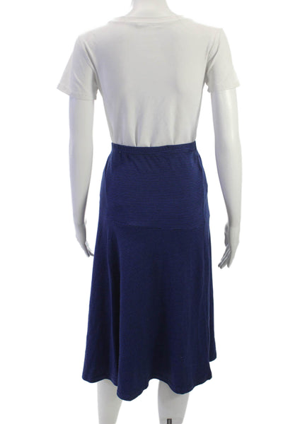 Lunn Women Blue Striped Polyester A-Line Long Skirt Pull On Size S