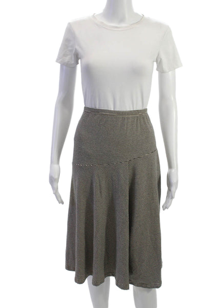 Lunn Womens Black Striped Polyester A-Line Long Skirt Pull On Size S