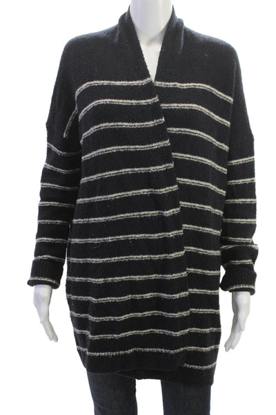 Vince Womens Wool Striped Collared Cardigan Sweater Black Size S