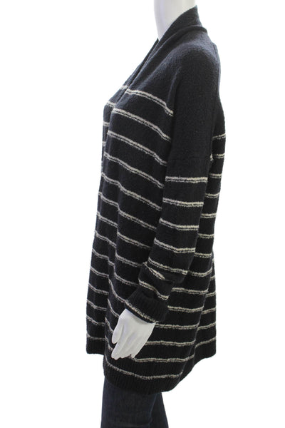 Vince Womens Wool Striped Collared Cardigan Sweater Black Size S