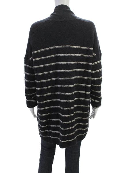 Vince Womens Wool Striped Collared Cardigan Sweater Black Size S