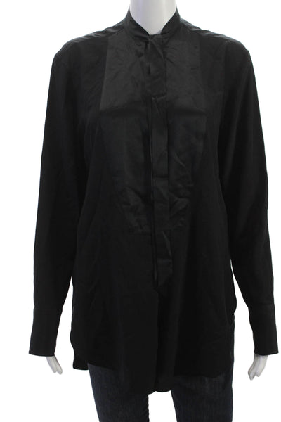 Rag & Bone Women Silk Collared Tunic Blouse Black Long Sleeve Button Size S