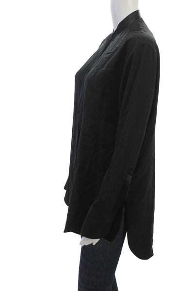 Rag & Bone Women Silk Collared Tunic Blouse Black Long Sleeve Button Size S