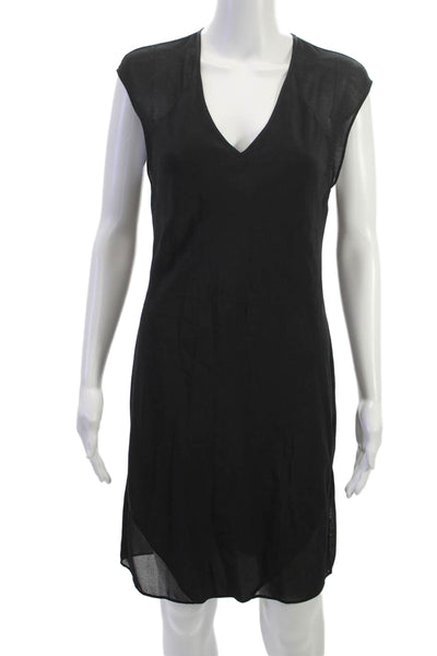 T Alexander Wang Women Shift Black Silk V Neck Sleeveless Mini Dress Size M