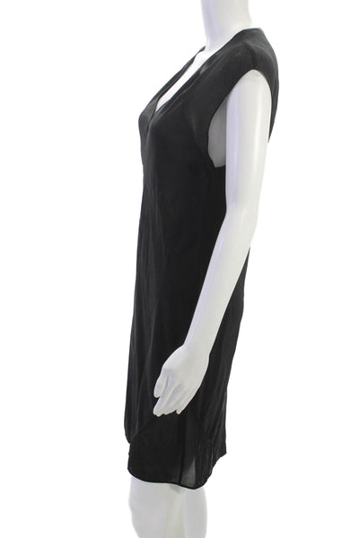 T Alexander Wang Women Shift Black Silk V Neck Sleeveless Mini Dress Size M