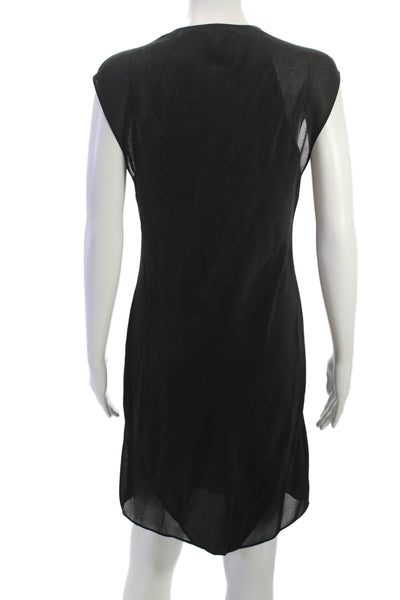 T Alexander Wang Women Shift Black Silk V Neck Sleeveless Mini Dress Size M