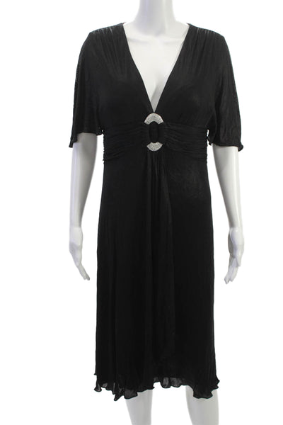 Niteline Women Sheath Dress Black V-Neck Short Sleeve Mini Rayon Zip Size 10