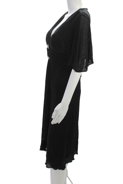 Niteline Women Sheath Dress Black V-Neck Short Sleeve Mini Rayon Zip Size 10
