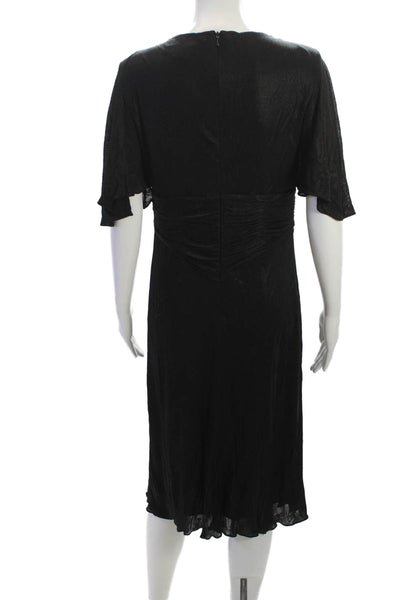 Niteline Women Sheath Dress Black V-Neck Short Sleeve Mini Rayon Zip Size 10