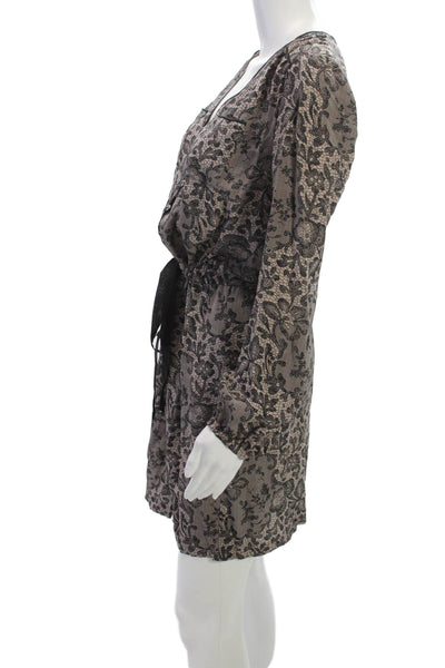 Rebecca Taylor Women Wrap Dress Black V-Neck Long Sleeve Knee Length Size 4