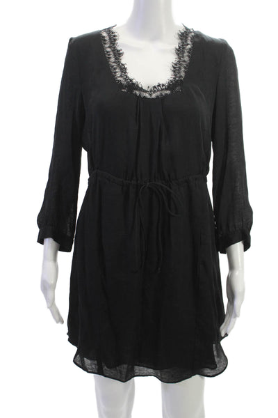 Graham & Spencer Womens Silk V-Neck Shift Dress 3/4 Sleeve Black Size S