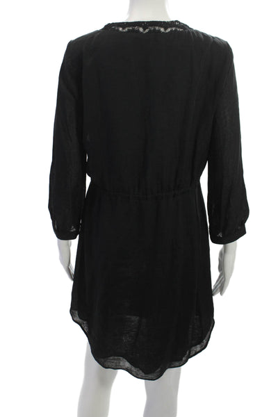 Graham & Spencer Womens Silk V-Neck Shift Dress 3/4 Sleeve Black Size S