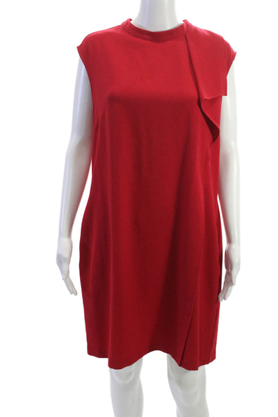 London Times Women Shift Dress Red Sleeveless High Neck Above Knee Size 10