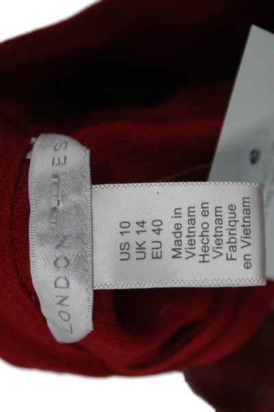 London Times Women Shift Dress Red Sleeveless High Neck Above Knee Size 10