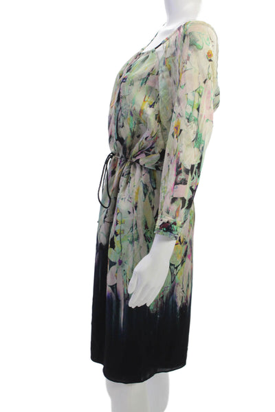 Elie Tahari Women Multicolor Silk Blouson Dress Boat Neck 3/4 Sleeve Size L