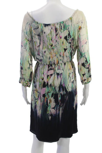Elie Tahari Women Multicolor Silk Blouson Dress Boat Neck 3/4 Sleeve Size L