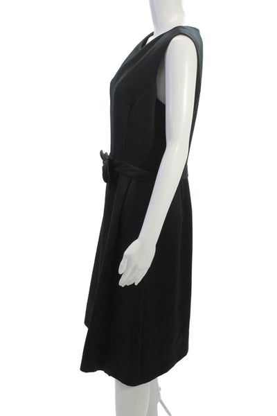 Trio Women A-Line Dress Black V-Neck Sleeveless Knee Length Size 10