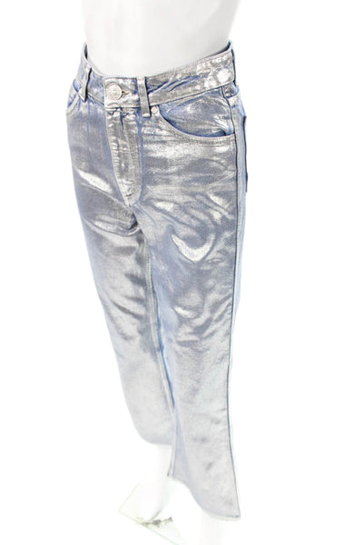 Sandro Women Silver Bootcut Jeans Cotton High Rise Button Size 34
