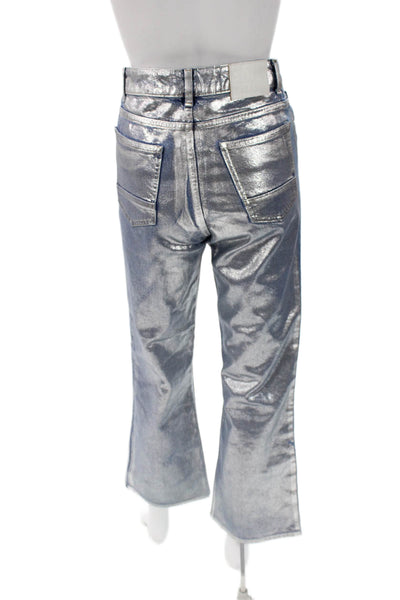 Sandro Women Silver Bootcut Jeans Cotton High Rise Button Size 34