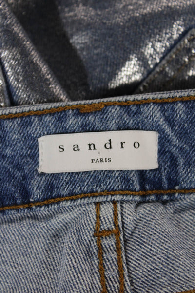 Sandro Women Silver Bootcut Jeans Cotton High Rise Button Size 34
