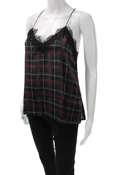 Cami NYC Women Silk Plaid V-Neck Sleeveless Camisole Multicolor Size XS