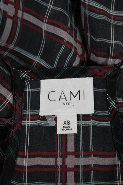 Cami NYC Women Silk Plaid V-Neck Sleeveless Camisole Multicolor Size XS