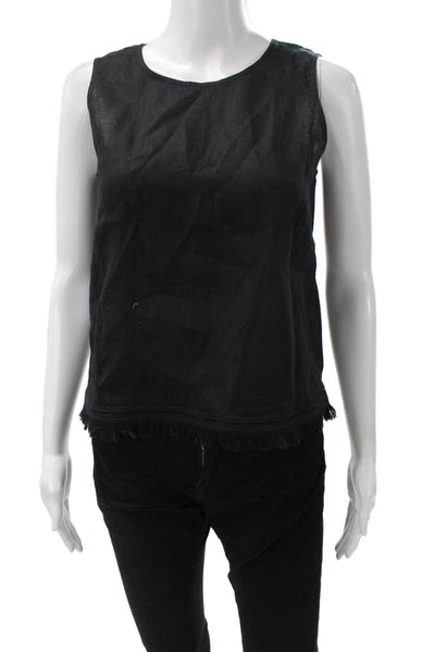 Theory Women Basic Linen Blend Black Sleeveless Round Neck Tank Size 0P