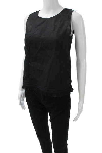 Theory Women Basic Linen Blend Black Sleeveless Round Neck Tank Size 0P
