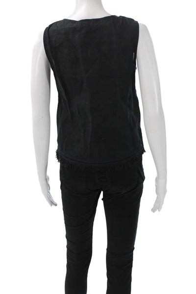 Theory Women Basic Linen Blend Black Sleeveless Round Neck Tank Size 0P