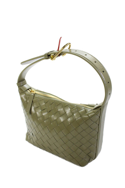 Bottega Veneta Womens Intrecciato Gold Tone Satchel Shoulder Handbag Olive Green