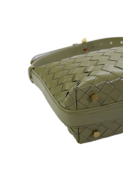Bottega Veneta Womens Intrecciato Gold Tone Satchel Shoulder Handbag Olive Green